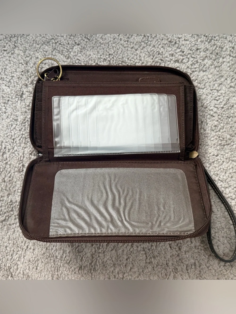 Dark Brown Leather Wristlet Wallet - Classic Travel Organizer NWOT